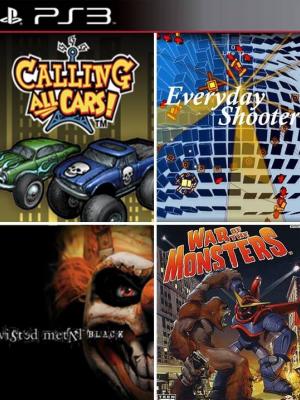 4 JUEGOS EN 1 Twisted Metal Black + Calling All Cars + Everyday Shooter + War of the Monsters PS3